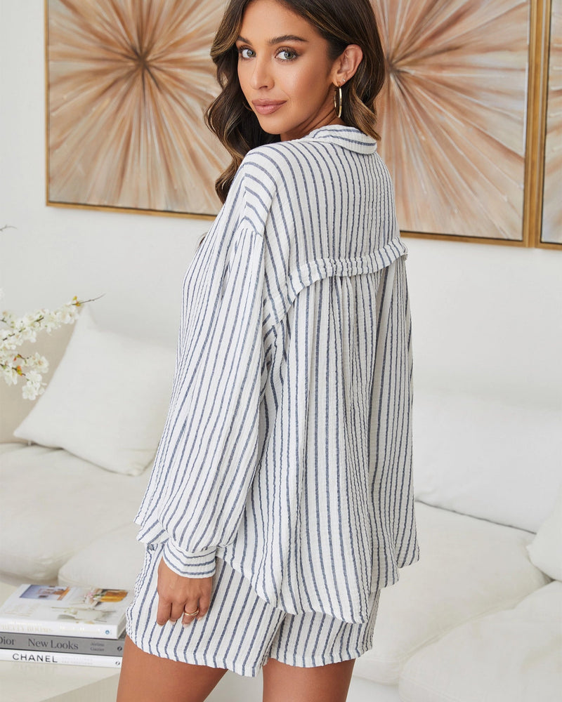 Boat Day Striped Button Up in Navy