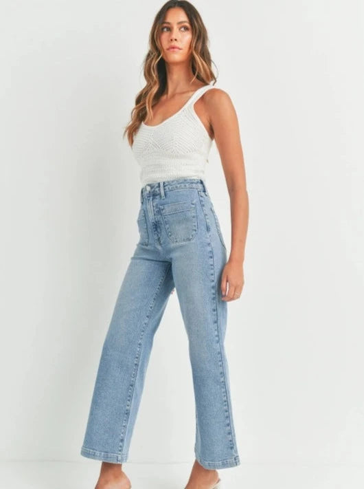 Patch Pocket Wide Leg Jean in Denim