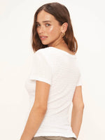 Denise Fitted Striped Rib V Neck Tee in White