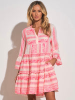 Flamingo Summer Cruise Flare Sleeve Geo Print Dress