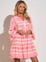 Flamingo Summer Cruise Flare Sleeve Geo Print Dress