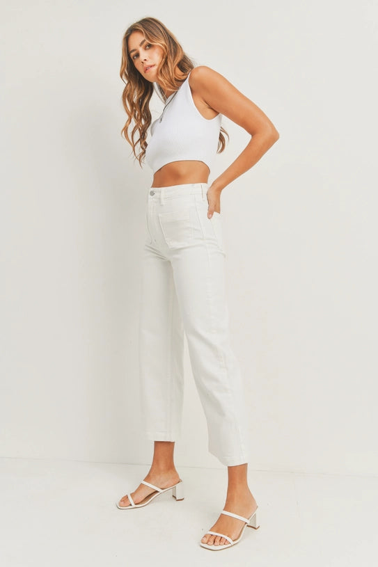 Patch Pocket Wide Leg Jean in White